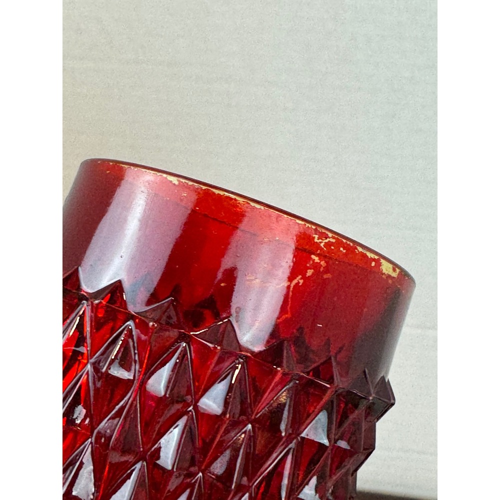 Vintage Indiana Glass Ruby Red Fairy Lamp Diamond Point Two Piece Candle Holder - Picture 5 of 10